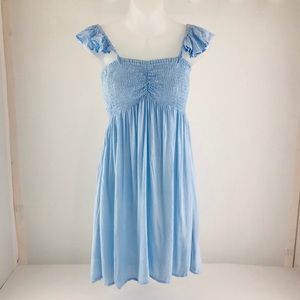 Raviya Light Blue mini ruffle sleeves Dress smocked